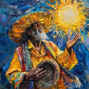 Glücklicher mexikanischer Mann mit Hut beim Tanzen im Stil von Van Gogh von F. Abderrahim