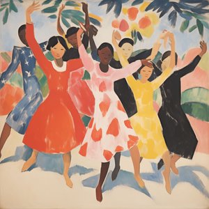 Minimalist painting of dancing children | Custom Canvas Prints