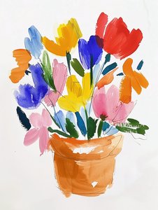 Bunte Aquarellblumen in einer Vase von F. Abderrahim