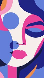 Minimalistisches Frauenporträt in lila Farben & weiß
