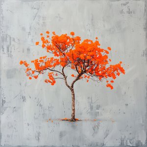Minimalismus Gemälde: Orange Blatt & grauer Hintergrund