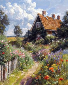 Hübsches Haus, Blumengarten, botanische Landschaft von F. Abderrahim
