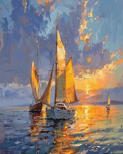 Segelboote auf dem Meer bei Sonnenuntergang von F. Abderrahim