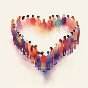 Menschen vereint, herzförmig im minimalistischen Stil von F. Abderrahim