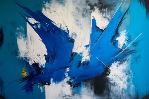 Abstrakte Ölmalerei Silber- & Blautöne von F. Abderrahim