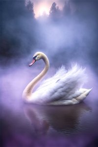 Weißer Schwan mit ausgebreiteten Flügeln auf ruhiger Wasseroberfläche