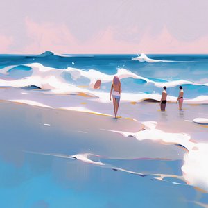 Menschen am Strand Minimalistische Aquarell
