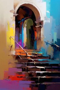 Abstrakte architektonische Komposition, Malerei im Impressionismus, Wand Home Decor von F. Abderrahim