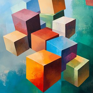 Abstraktes Buntes Geometrisches Holzmuster, online Leinwanddruck auf Anfrage von F. Abderrahim