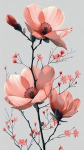 Rosa und graue Linienskizze, florale minimalistische Wanddekoration von F. Abderrahim