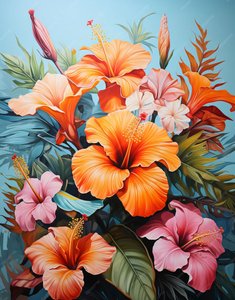 Gemälde eines Blumenstraußes in Orange und Pink von F. Abderrahim