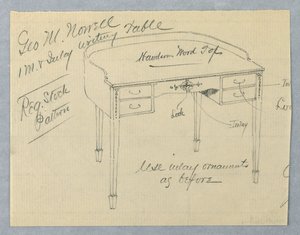 Entwurf für Mahagoni-Einlage-Schreibtisch für George M. Nowell