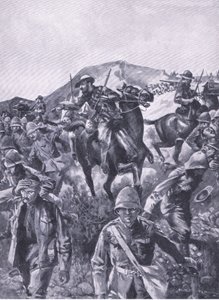Britische Gefangene als Schutzschild während die Buren ein Marinegeschütz entfernten, aus After Pretoria: Der Guerillakrieg veröffentlicht von Harmsworth Bros Limited, 1901 von A. C. Ball