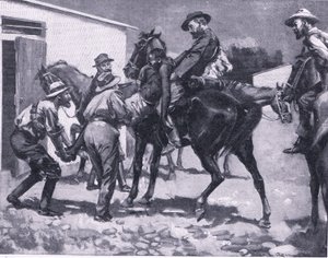 Esaus Fluchtversuch, aus After Pretoria: Der Guerillakrieg veröffentlicht von Harmsworth Bros Limited, 1901 von A. C. Ball