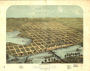 Vogelschau der Stadt Hastings, Dakota Co., Minnesota 1867