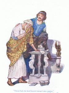 Timon bat den gutherzigen Verwalter, Trost zu finden (Timon von Athen), aus Geschichten aus Shakespeare, veröffentlicht von Ward Lock & Co Ltd