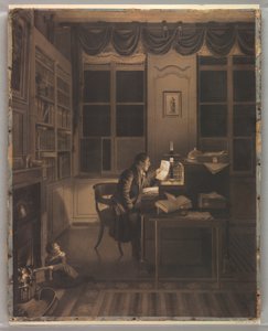 Innenansicht mit einem Mann, der an seinem Schreibtisch liest, 1827