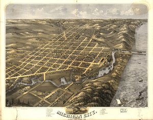 Vogelperspektive von Michigan City, La Porte County, Indiana 1869