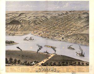 Vogelperspektive der Stadt Hannibal, Marion Co., Missouri 1869