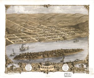 Vogelperspektive der Stadt Hermann, Gasconade Co., Missouri 1869 von A. Ruger