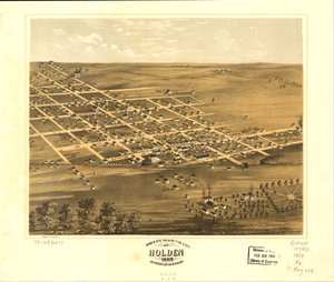 Vogelperspektive der Stadt Holden, Johnson Co., Missouri 1869