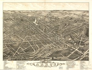 Panoramablick auf die Stadt Akron, Summit County, Ohio 1882