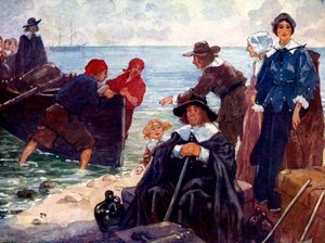 Eine Gruppe von Exilanten legt ihr Boot an der wilden Küste Neuenglands an, 1620, 1905 von A. S. Forrest