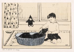 Junge streichelt einen Hund von A. Tinbergen (signed by artist)