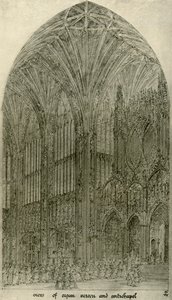 Architektonische Zeichnung: Ansicht der Orgelwand und Antikapelle, 1833-1834, 1906 von A. W. N. Pugin