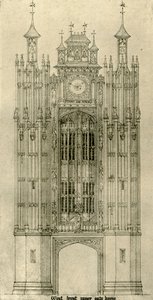 Architektonische Zeichnung: Westfront des inneren Torhauses, 1833-1834 von A. W. N. Pugin