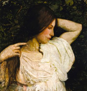 Mädchen, das ihr Haar ordnet von Abbott Handerson Thayer