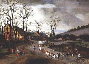 Winterlandschaft mit Bauern beim Kopfweiden schneiden von Abel Grimmer or Grimer