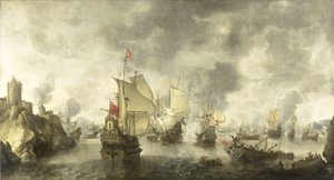 Schlacht der vereinigten venezianischen und niederländischen Flotten gegen die Türken in der Bucht von Foya, 1649 von Abraham Beerstraten