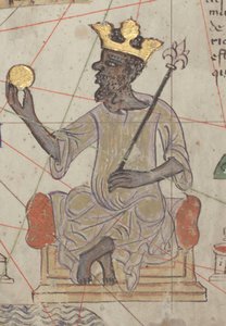 Detail aus dem Katalanischen Atlas, Blatt 6, zeigt Mansa Musa auf dem Thron, 1375 von Abraham Cresques