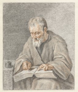 Alter Mann, der in ein Buch schreibt von Abraham Delfos