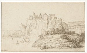 Burg auf einem Felsen in einer Flusslandschaft