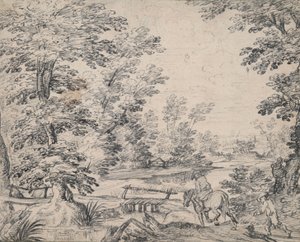 Landschaft mit Mann zu Pferd von Abraham Genoels