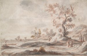 Landschaft mit altem Baum und Figuren