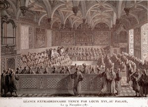 Erste der Französischen Revolution: Außerordentliche Sitzung von Ludwig XVI. im Schloss von Versailles, 19. November von Abraham Girardet