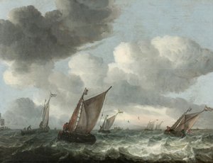 Fischerboote vor der Küste in stürmischer See von Abraham Hendricksz van Beyeren
