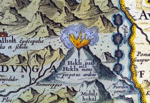 Hekla-Vulkan in Island. Atlas von Abraham Ortelius, Amsterdam 1588.
