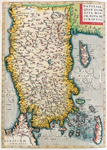 Natoliae, Quae Olim Asia Minor Nova Descriptio Geographische Karte des Territoriums von Kleinasien (Istanbul und Türkei mit den Inseln Rhodos und Zypern) aus „Theatrum Orbis Terrarum“ von Abraham Ortelius (Oertel, Ortell oder Ortel) von Abraham Ortelius
