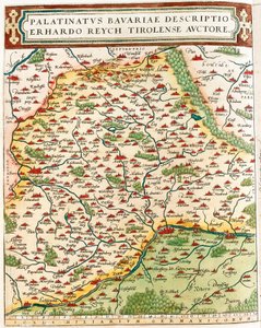 Palatinatus Bavariae descriptio Erhardo Reych Tirolense Auctore Geographiekarte des Territoriums von Bayern in Deutschland aus „Theatrum Orbis Terrarum“ von Abraham Ortelius