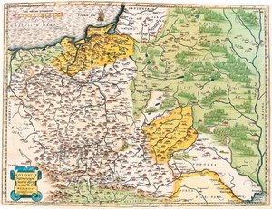 Poloniae finitimarumque locorum descriptio. Geographische Karte von Polen aus „Theatrum Orbis Terrarum“ von Abraham Ortelius (Oertel, Ortell oder Ortel)