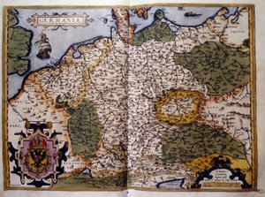 Ansicht von Preußen. Tafel aus einer Ausgabe von „Theatrum Orbis Terrarum“ des Kartographen Abraham Ortelius (1527-1598)