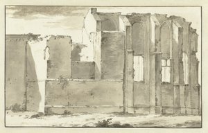 Ansicht der Ruinen des Chors der Großen Kirche in Zandvoort von Abraham Rademaker