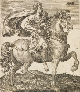 Ein Vitellius aus Zwölf Cäsaren zu Pferd von Abraham de Bruyn