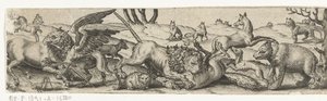 Kämpfende Tiere in einer Landschaft