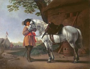 Ein Kavalier mit einem grauen Pferd