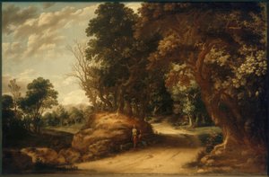 Bewaldete Landschaft mit rastenden Wanderern von Abraham van den Rande